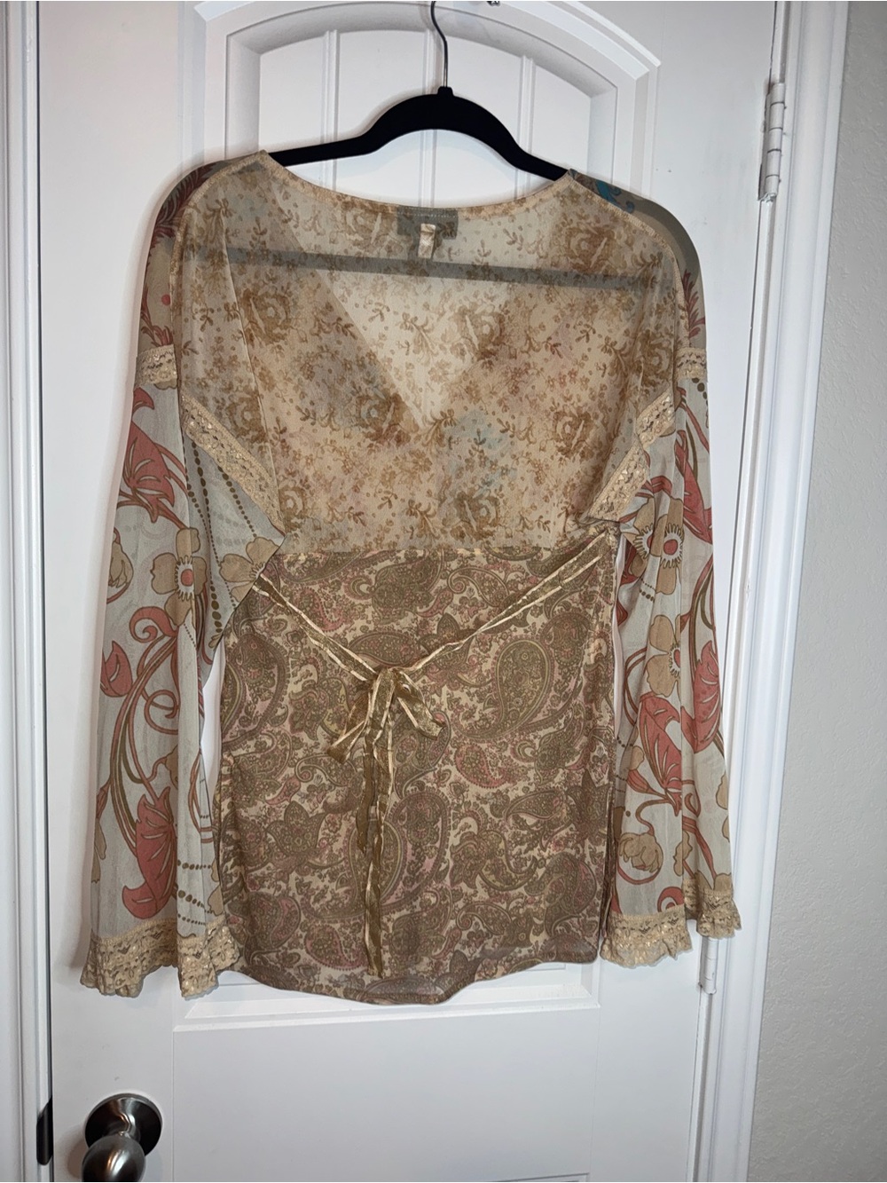 Y2K express fairy long-sleeve Beige Lace-Trim Tunic boho hippie feminine‎ - Picture 2 of 9